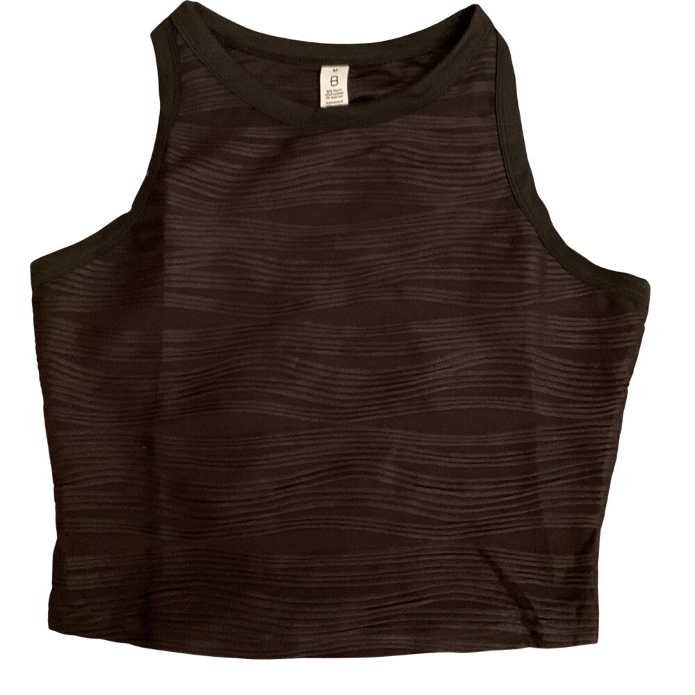 Blooming Jelly Womens Black Textured Wavy Ribbed High‎ Neck Crop Tank Top Size M